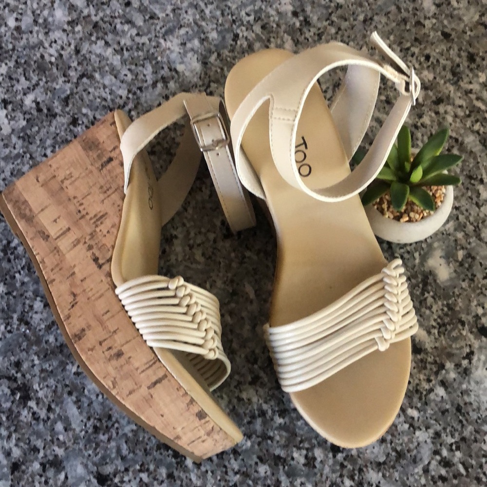 me too Cream Cork Wedge Sandals